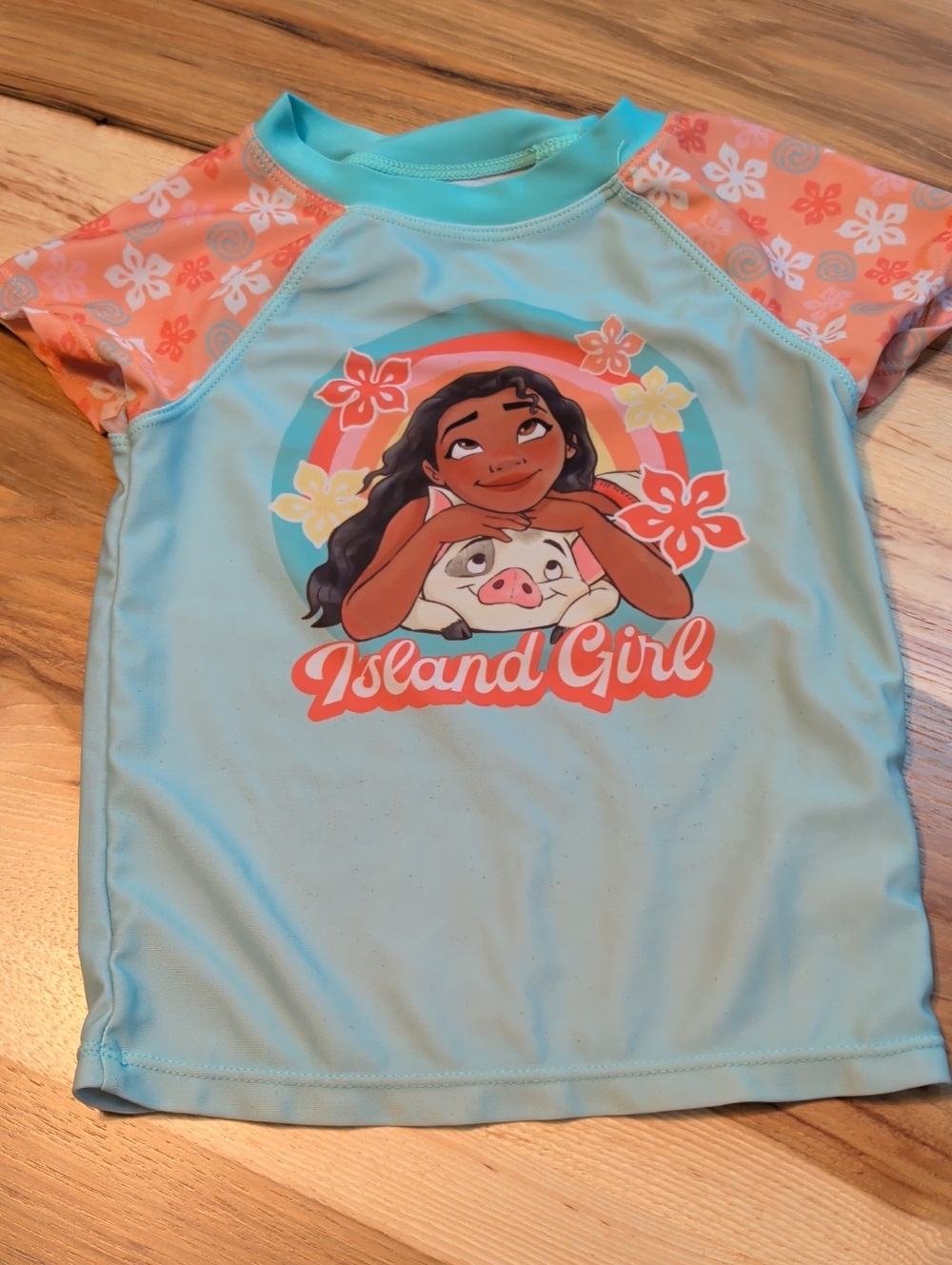 Disney Island Girl Kids' Rash Guard - Light Aqua & Coral Floral